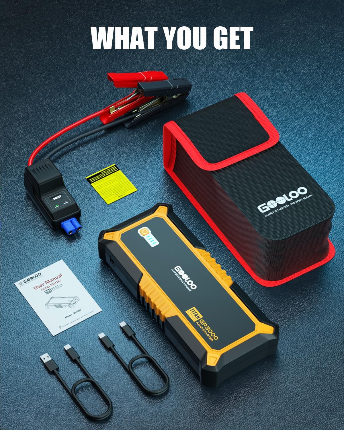 GOOLOO Upgraded GP3000 3000A Jump Starter,12V Car Battery Jump Starter (Up  to 9L Gas Engines & 7L Diesel) Supersafe Lithium Jump Box Battery Booster